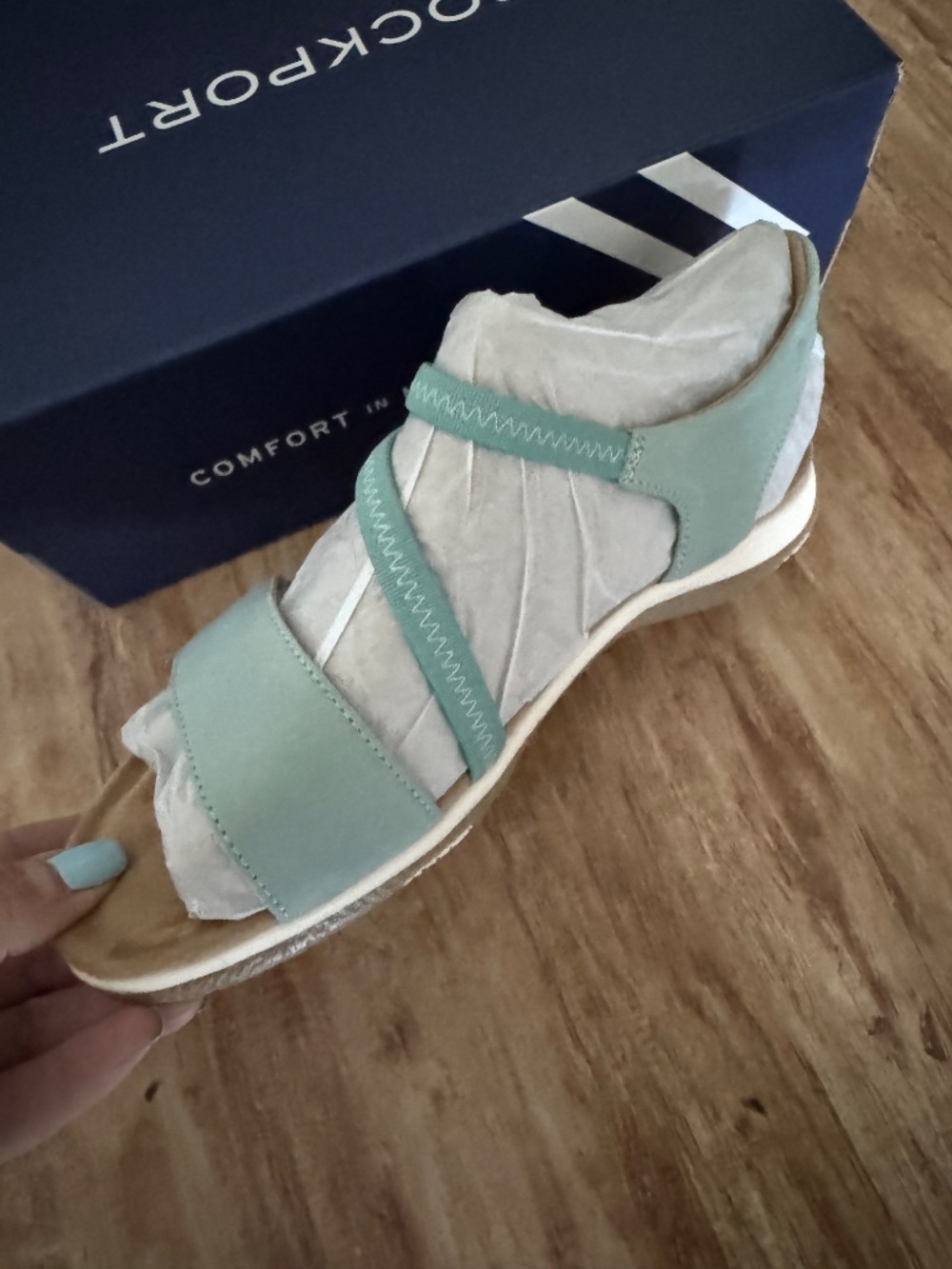 NWT Rockport Shevon Sandal Light Blue Soft Leather Double Adjustable Straps 9W - Picture 4 of 16